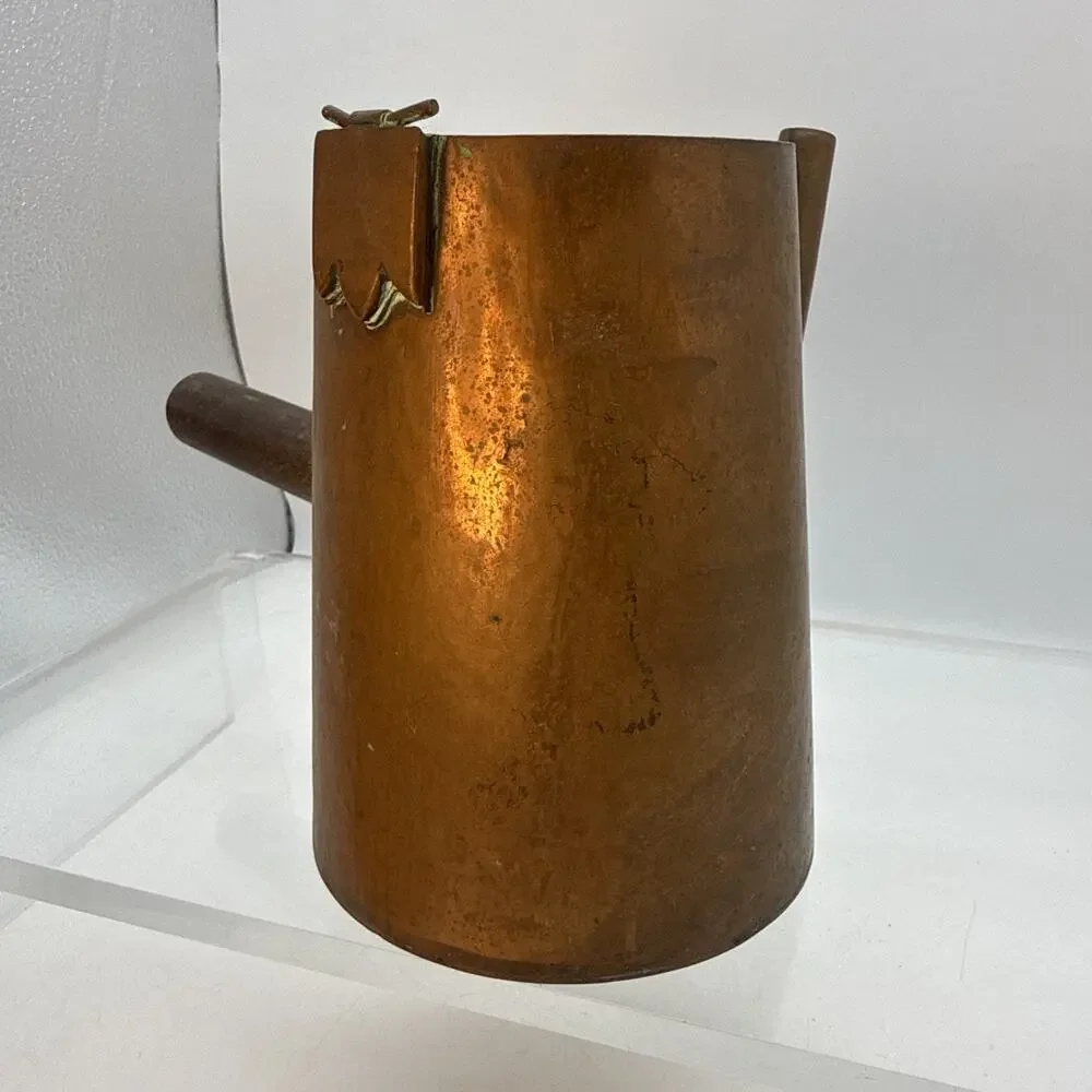 Vintage Hammered Copper Tea Kettle with Wood Handle Missing Lid